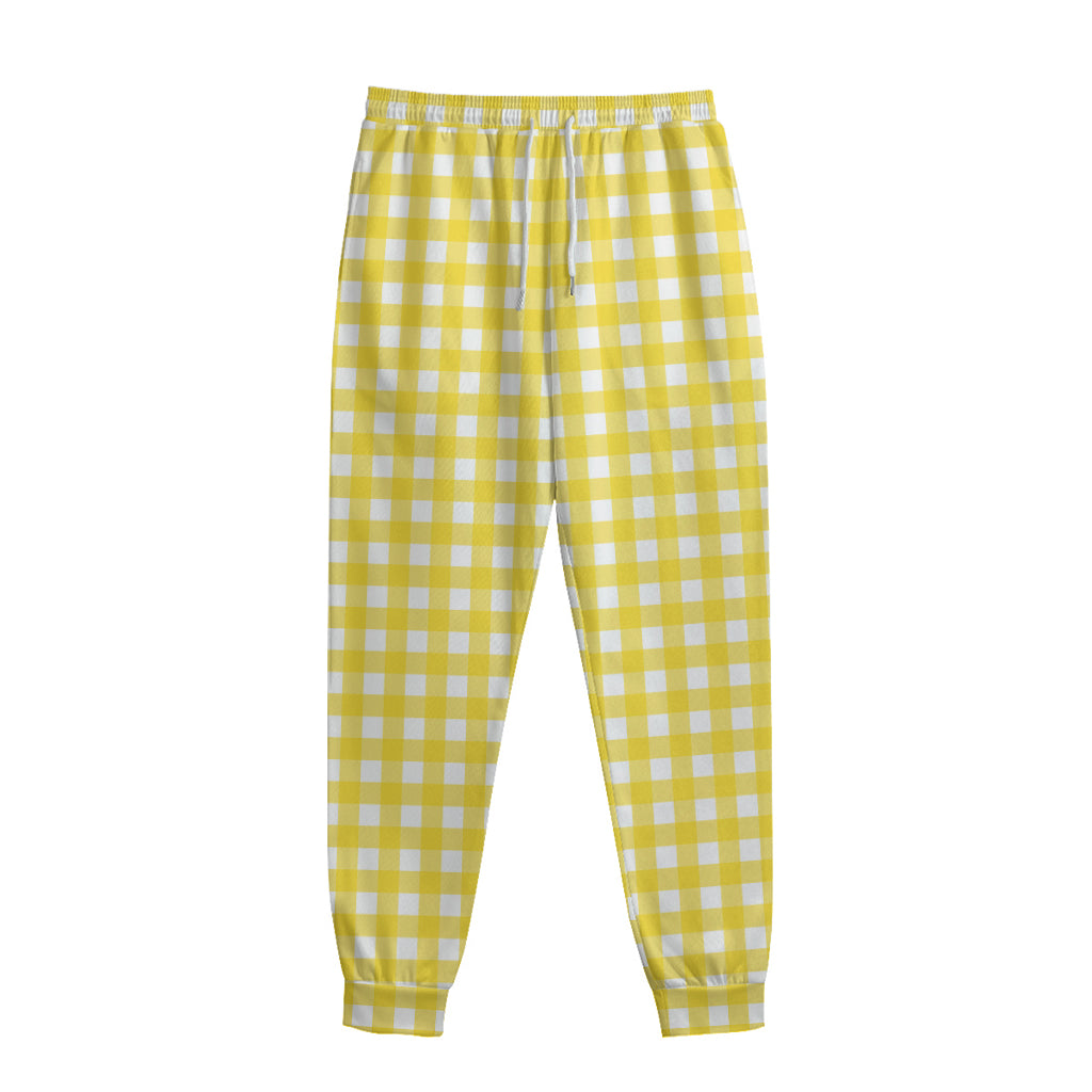 Yellow And White Check Pattern Print Sweatpants