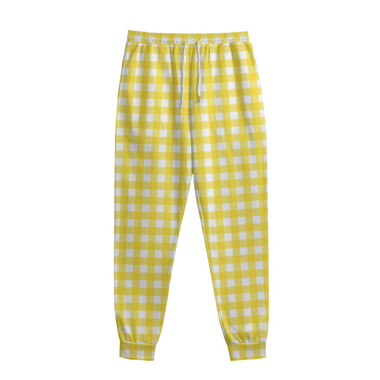 Yellow And White Check Pattern Print Sweatpants