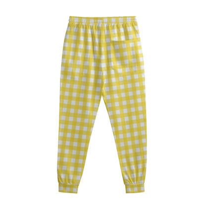 Yellow And White Check Pattern Print Sweatpants