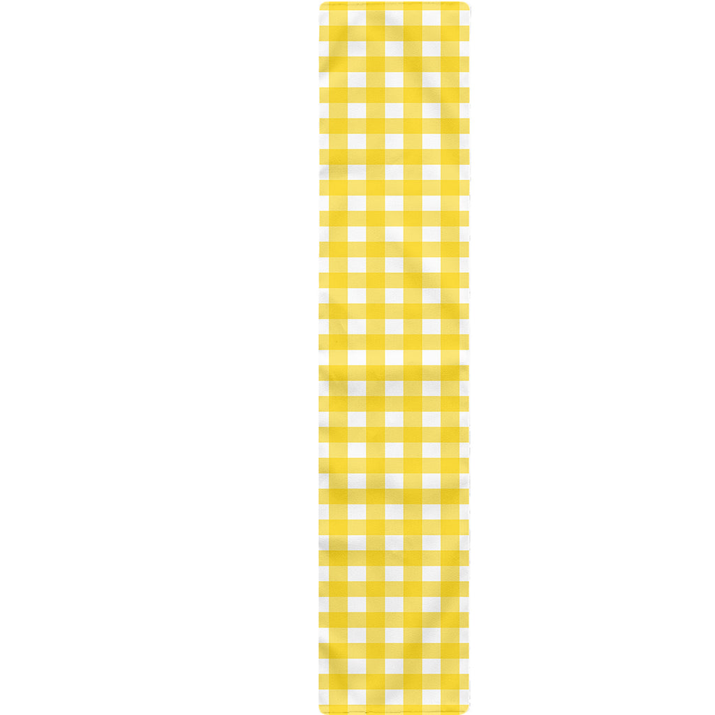 Yellow And White Check Pattern Print Table Runner