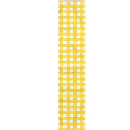 Yellow And White Check Pattern Print Table Runner