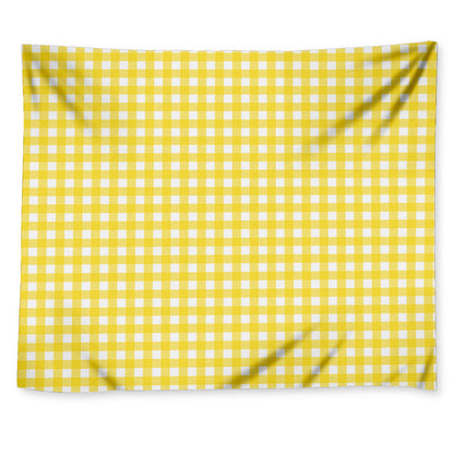 Yellow And White Check Pattern Print Tapestry