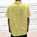 Yellow And White Check Pattern Print Textured Short Sleeve Shirt