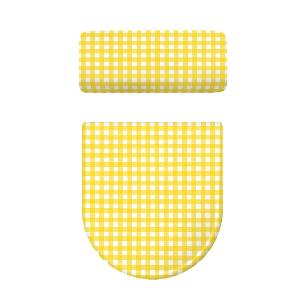 Yellow And White Check Pattern Print Toilet Lid And Tank Cover Set