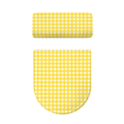 Yellow And White Check Pattern Print Toilet Lid And Tank Cover Set