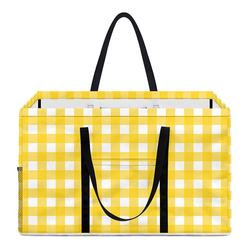 Yellow And White Check Pattern Print Utility Tote Bag