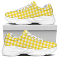 Yellow And White Check Pattern Print White Chunky Shoes