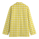 Yellow And White Check Pattern Print Women's Cotton Blazer