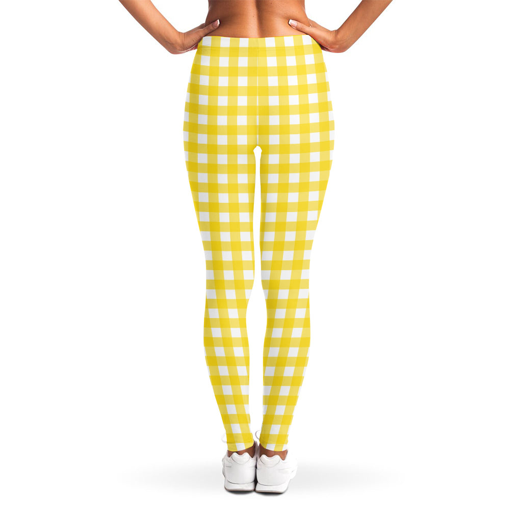 Yellow And White Check Pattern Print Women's Leggings