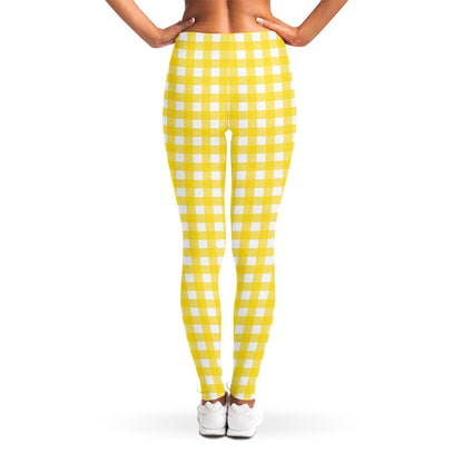 Yellow And White Check Pattern Print Women's Leggings