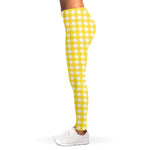 Yellow And White Check Pattern Print Women's Leggings
