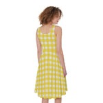 Yellow And White Check Pattern Print Women's Sleeveless Dress