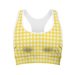 Yellow And White Check Pattern Print Women's Sports Bra