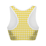 Yellow And White Check Pattern Print Women's Sports Bra