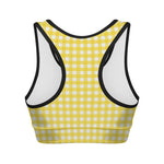 Yellow And White Check Pattern Print Women's Sports Bra