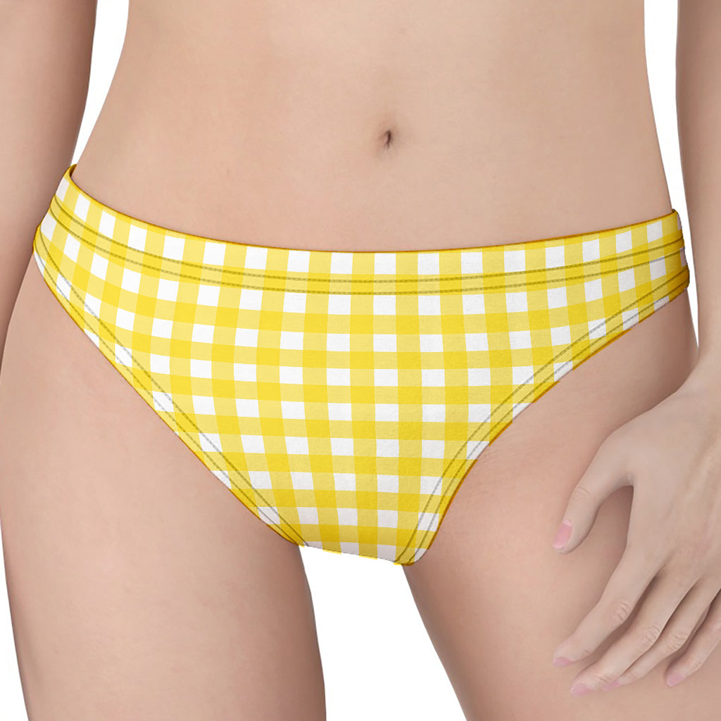 Yellow And White Check Pattern Print Women's Thong