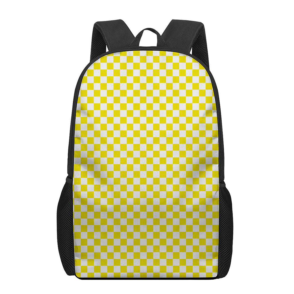 Yellow And White Checkered Pattern Print 17 Inch Backpack