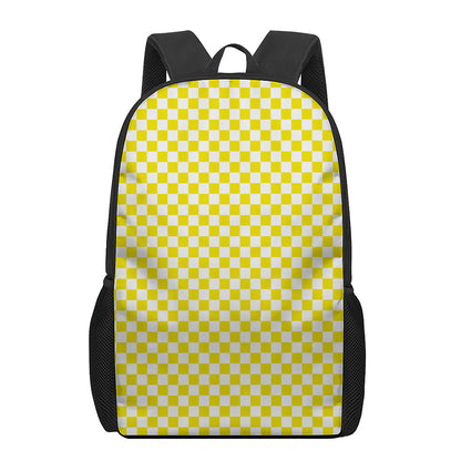 Yellow And White Checkered Pattern Print 17 Inch Backpack
