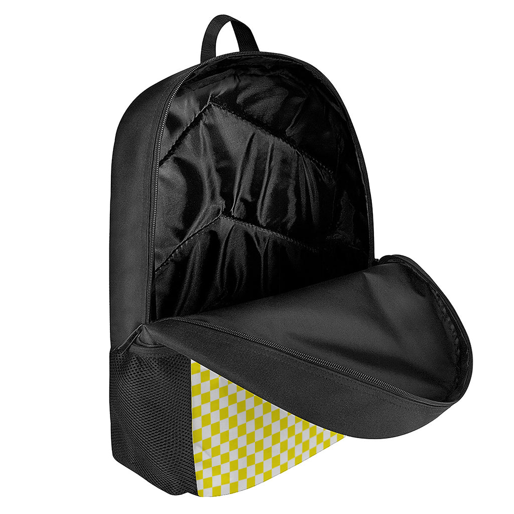 Yellow And White Checkered Pattern Print 17 Inch Backpack