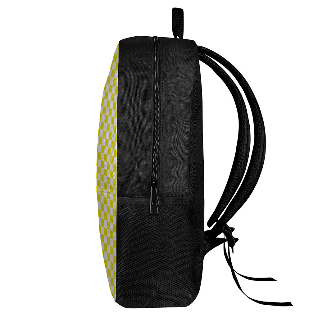 Yellow And White Checkered Pattern Print 17 Inch Backpack