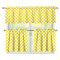 Yellow And White Checkered Pattern Print 3 Piece Kitchen Curtains