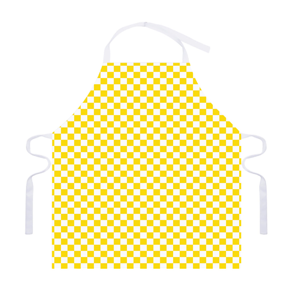 Yellow And White Checkered Pattern Print Adjustable Apron