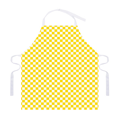 Yellow And White Checkered Pattern Print Adjustable Apron