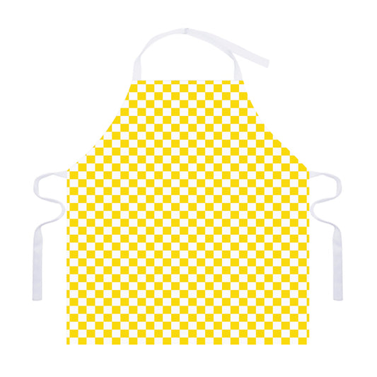 Yellow And White Checkered Pattern Print Adjustable Apron