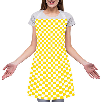 Yellow And White Checkered Pattern Print Adjustable Apron