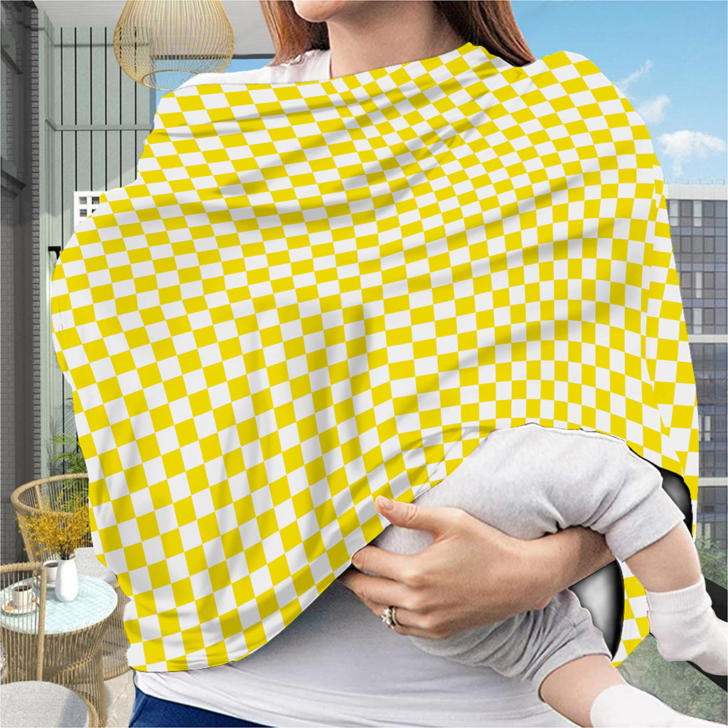 Yellow And White Checkered Pattern Print Baby Seat Cover