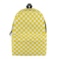 Yellow And White Checkered Pattern Print School Backpack