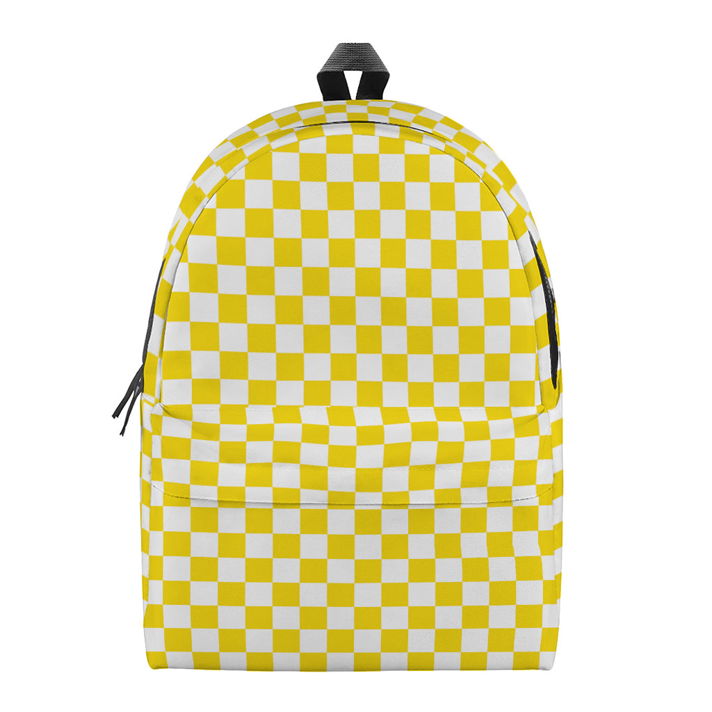 Yellow And White Checkered Pattern Print Backpack
