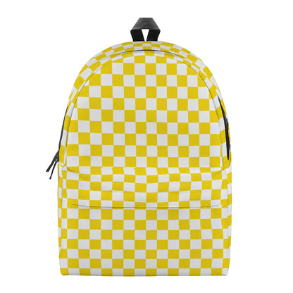 Yellow And White Checkered Pattern Print Backpack