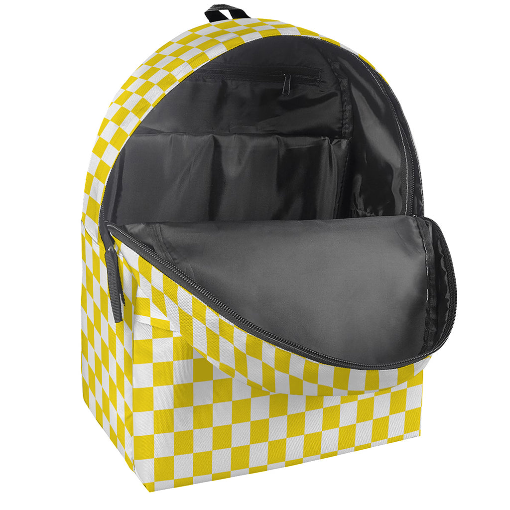 Yellow And White Checkered Pattern Print Backpack