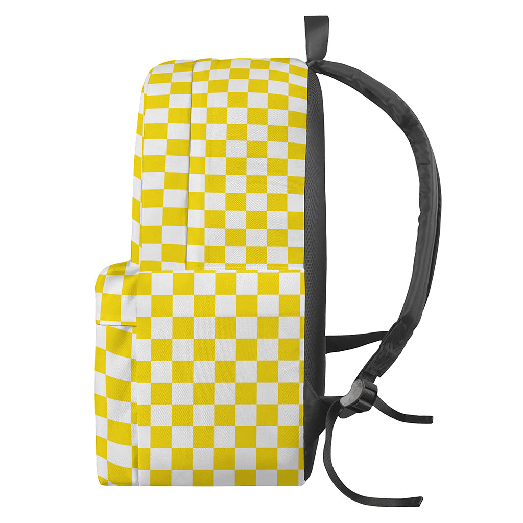 Yellow And White Checkered Pattern Print Backpack