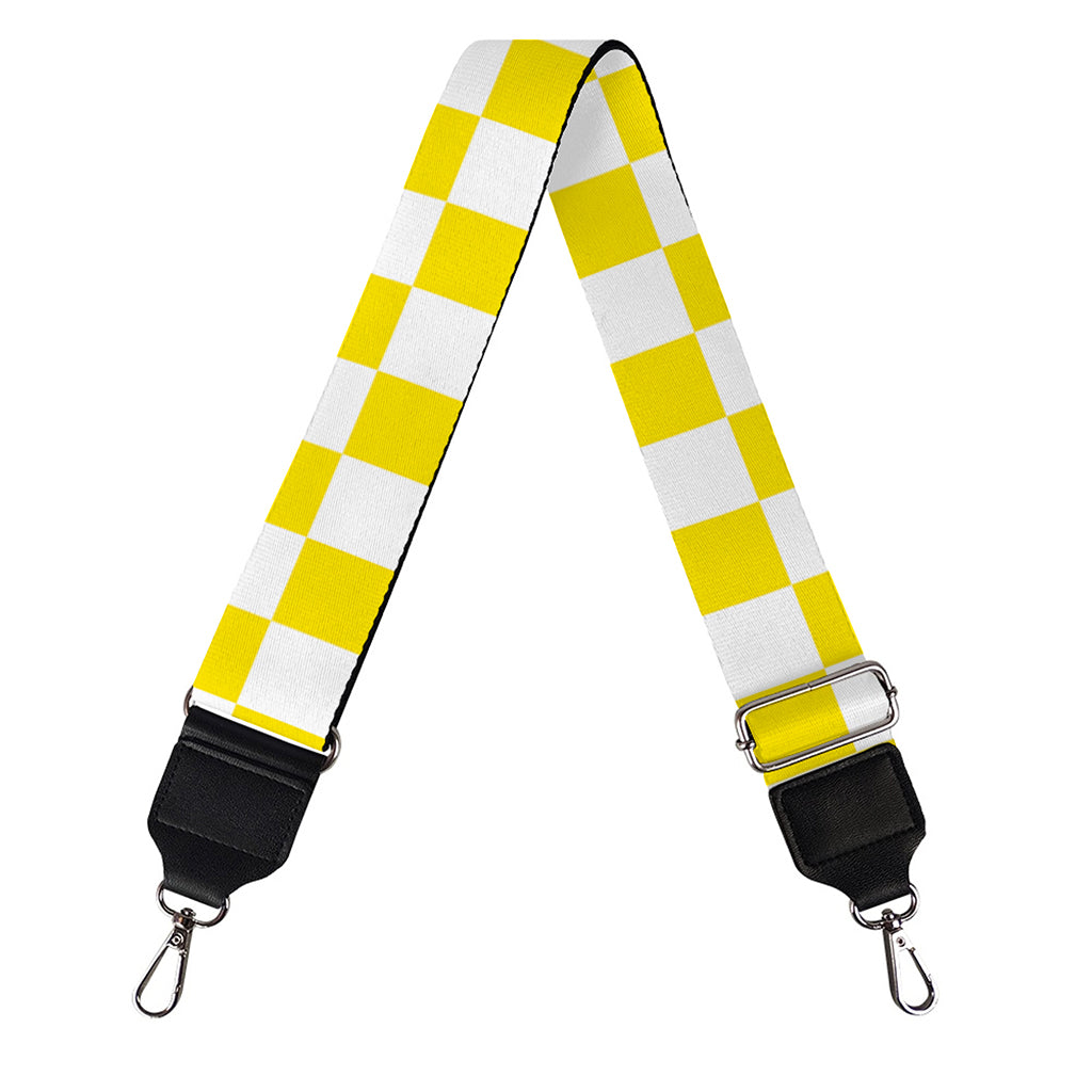 Yellow And White Checkered Pattern Print Bag Strap