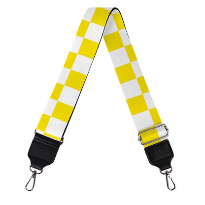 Yellow And White Checkered Pattern Print Bag Strap