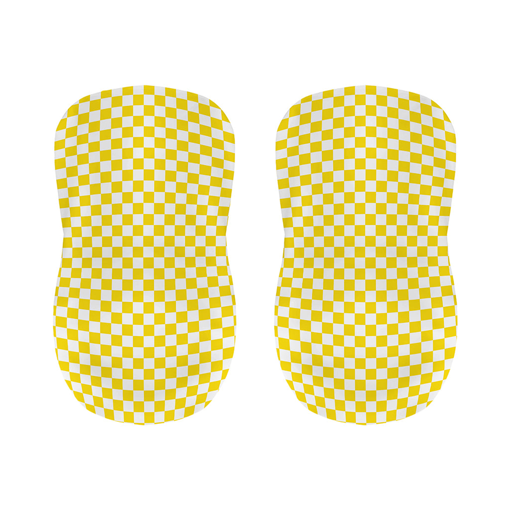 Yellow And White Checkered Pattern Print Bar Stool Covers