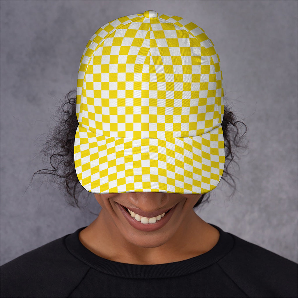 Yellow And White Checkered Pattern Print Baseball Cap