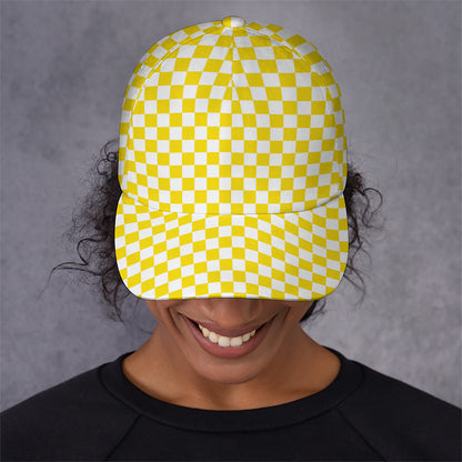 Yellow And White Checkered Pattern Print Baseball Cap