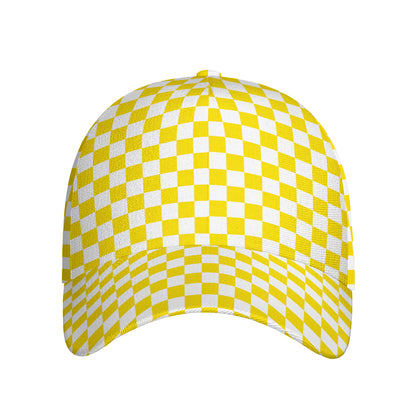 Yellow And White Checkered Pattern Print Baseball Cap