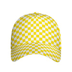 Yellow And White Checkered Pattern Print Baseball Cap
