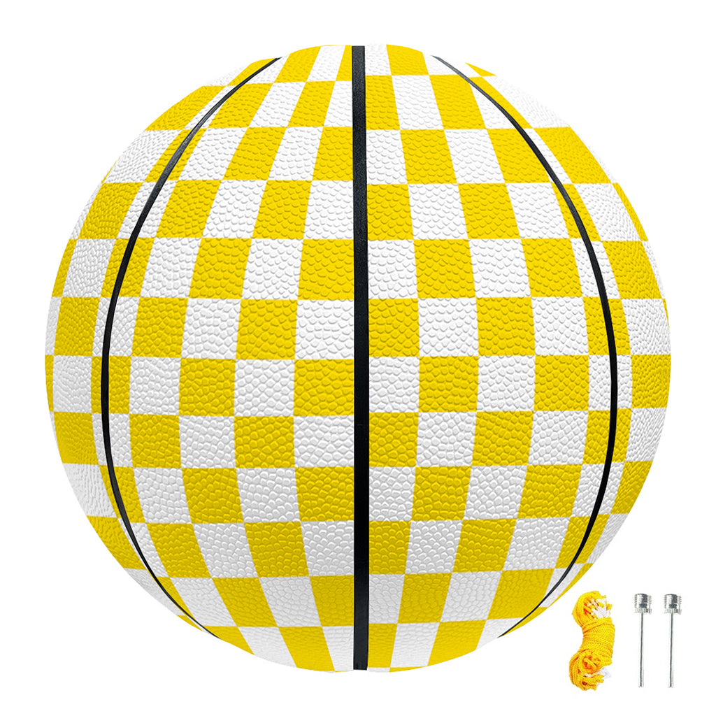 Yellow And White Checkered Pattern Print Basketball