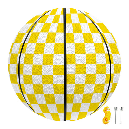 Yellow And White Checkered Pattern Print Basketball