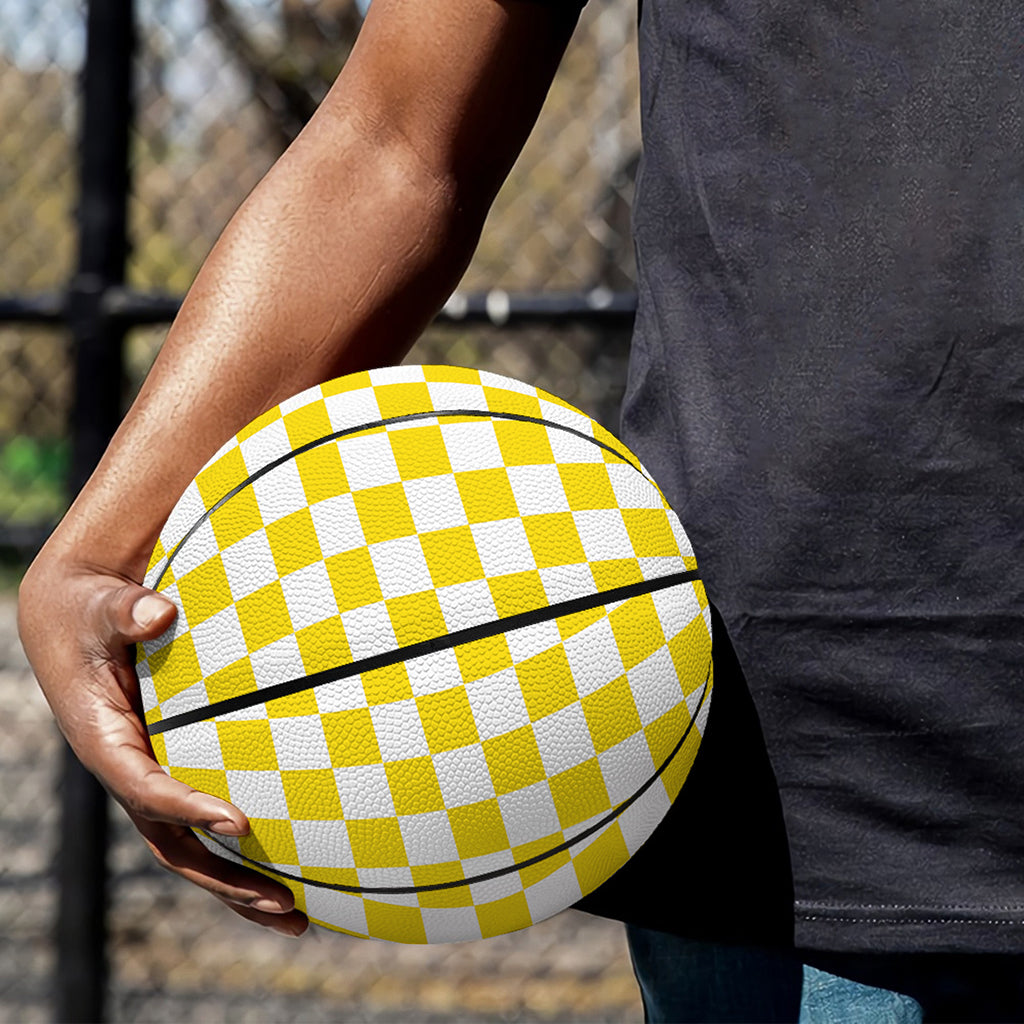 Yellow And White Checkered Pattern Print Basketball