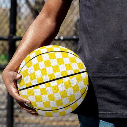 Yellow And White Checkered Pattern Print Basketball