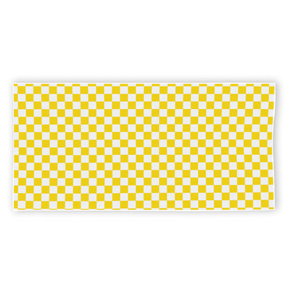 Yellow And White Checkered Pattern Print Beach Towel