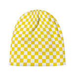 Yellow And White Checkered Pattern Print Beanie