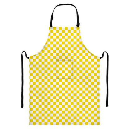 Yellow And White Checkered Pattern Print Bib Apron With Pocket