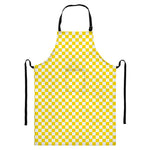 Yellow And White Checkered Pattern Print Bib Apron With Pocket